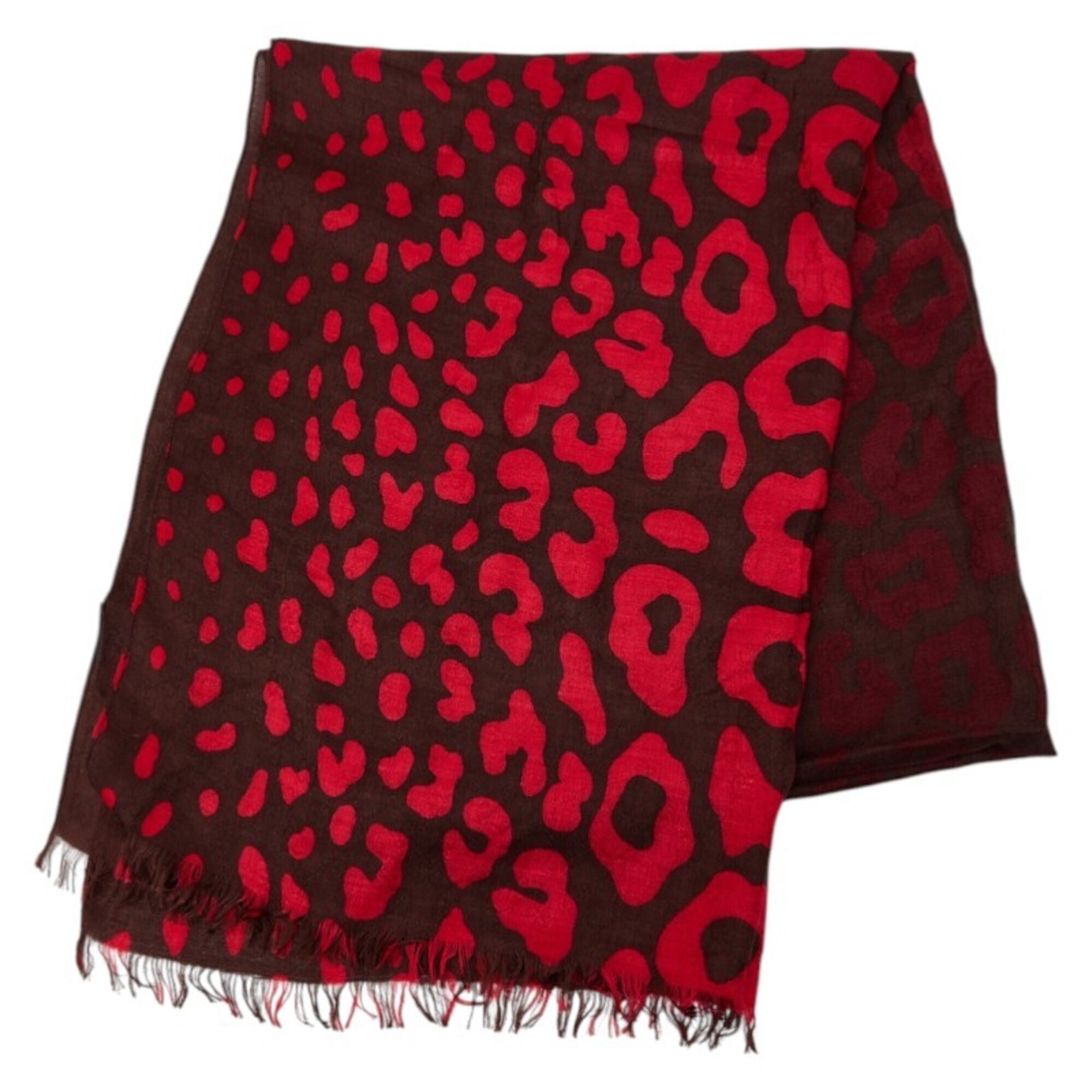 Gucci Leopard Print Scarf 542984 Brown Red Rayon Women's Gucci